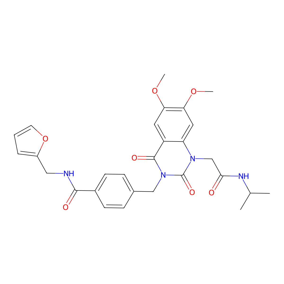 4-[(6,7-dimethoxy-2,4-dioxo-1-{[(propan-2-yl)carbamoyl]methyl}-1,2,3,4-tetrahydroquinazolin-3-yl)methyl]-N-[(furan-2-yl)methyl]benzamide molecular structure, CAS 1189874-48-3