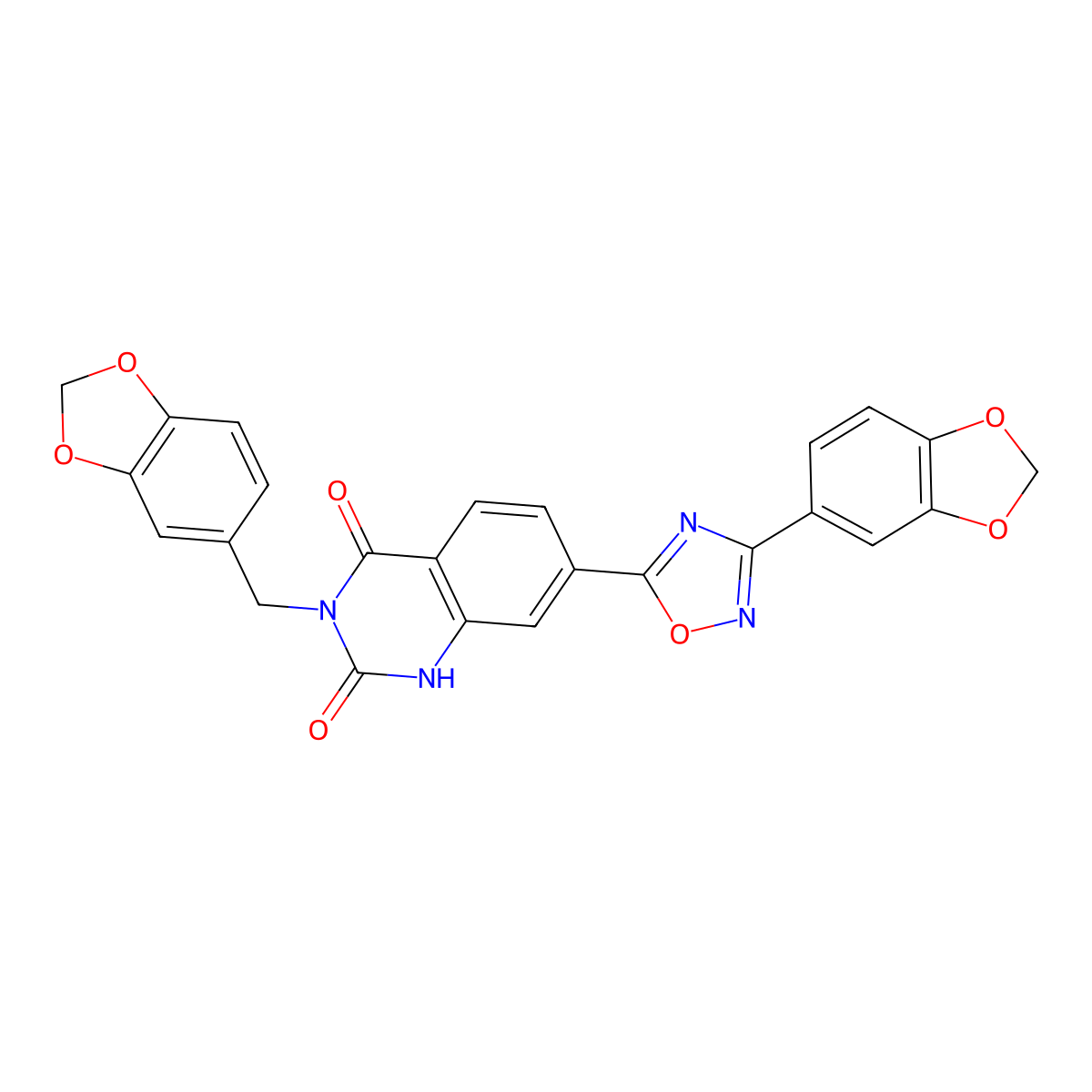 7-[3-(2H-1,3-benzodioxol-5-yl)-1,2,4-oxadiazol-5-yl]-3-[(2H-1,3-benzodioxol-5-yl)methyl]-1,2,3,4-tetrahydroquinazoline-2,4-dione molecular structure, CAS 1189874-75-6
