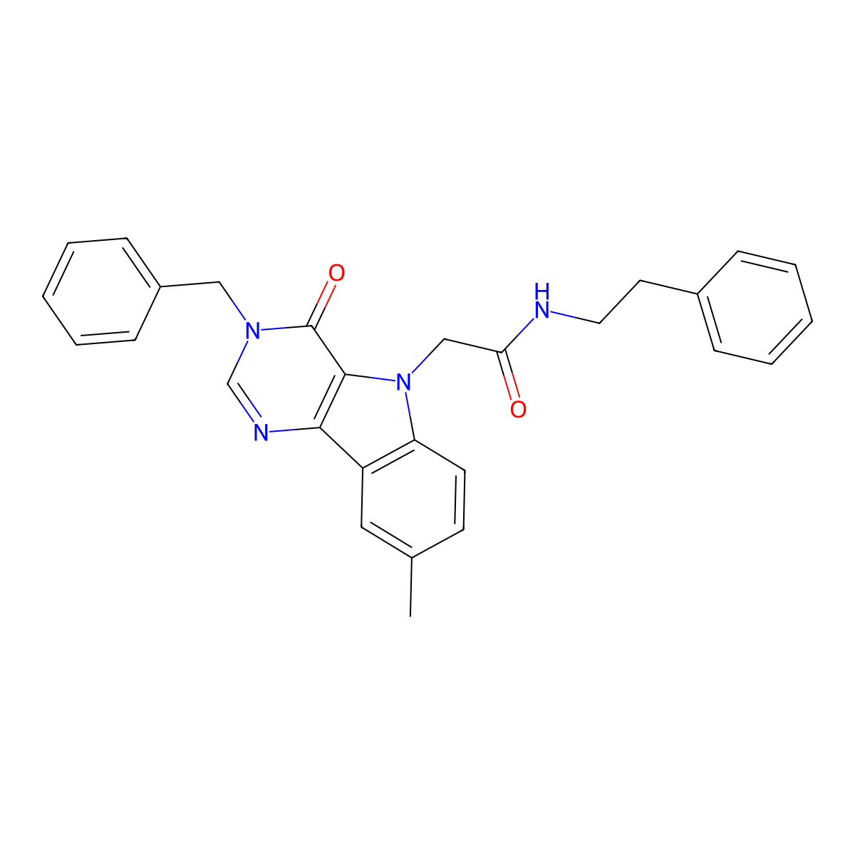 2-(3-benzyl-8-methyl-4-oxo-3H-pyrimido[5,4-b]indol-5(4H)-yl)-N-phenethylacetamide molecular structure, CAS 1189875-26-0