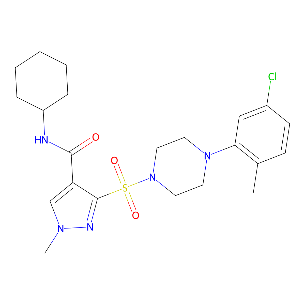 3-{[4-(5-chloro-2-methylphenyl)piperazin-1-yl]sulfonyl}-N-cyclohexyl-1-methyl-1H-pyrazole-4-carboxamide molecular structure, CAS 1189875-98-6