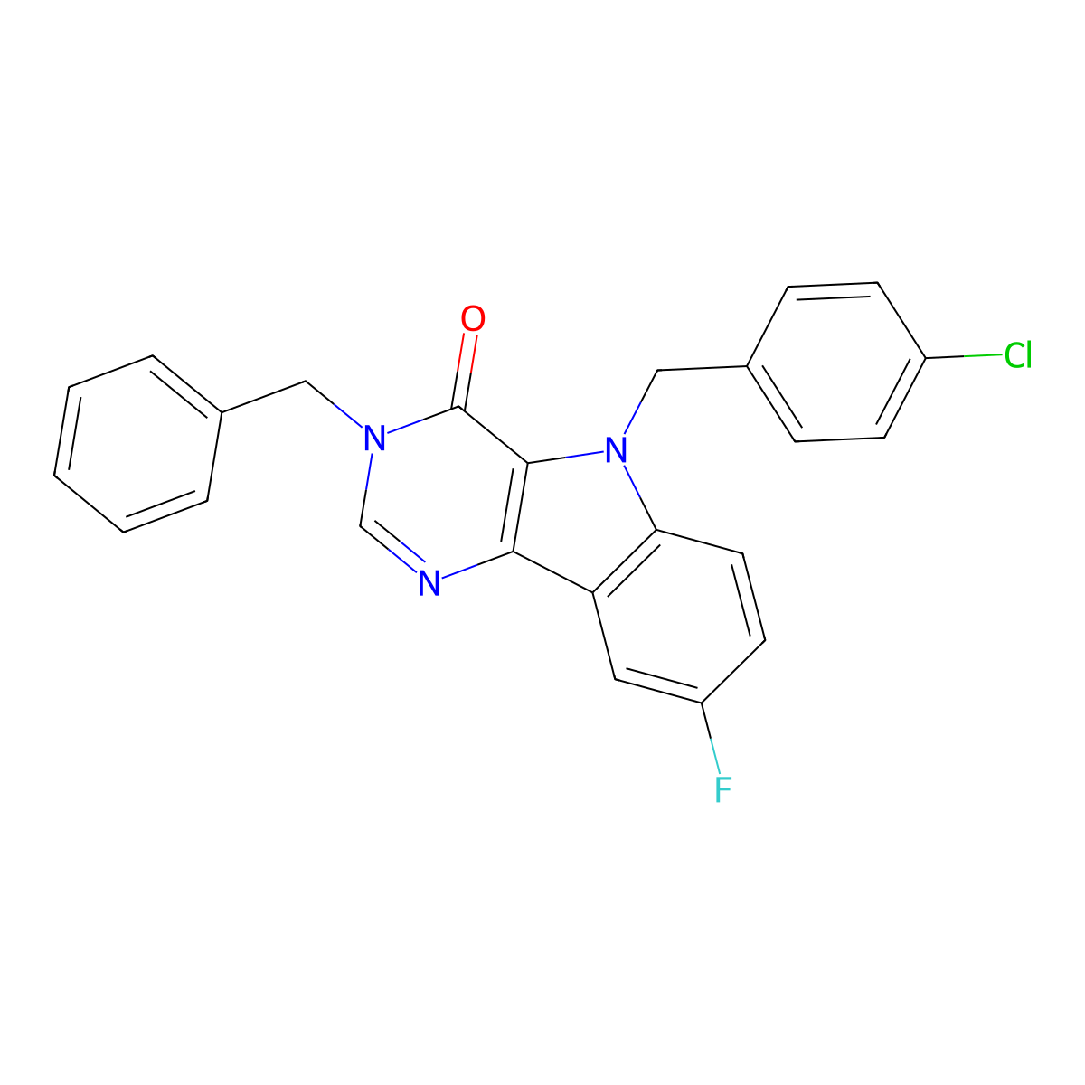 3-benzyl-5-(4-chlorobenzyl)-8-fluoro-3H-pyrimido[5,4-b]indol-4(5H)-one molecular structure, CAS 1189876-08-1