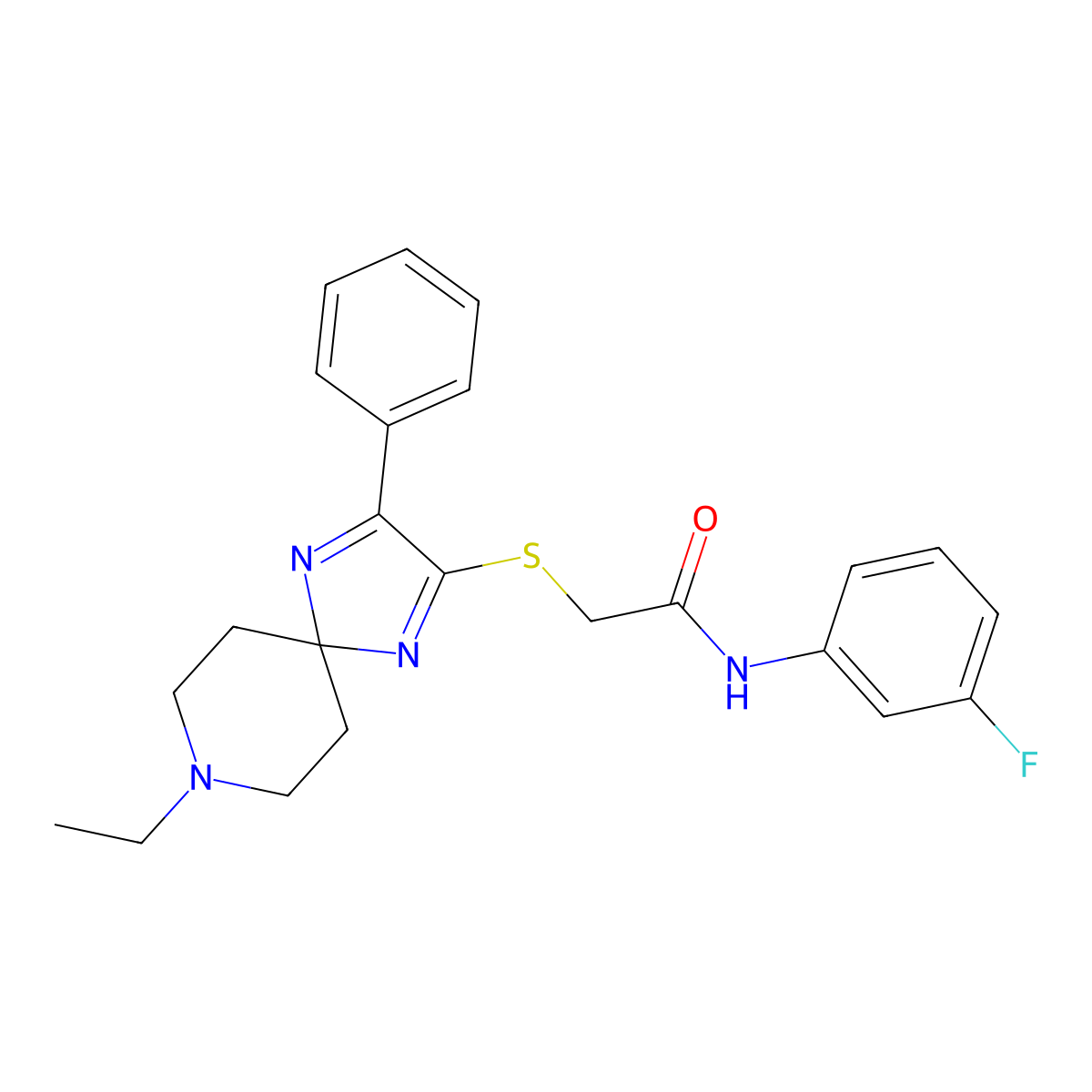 2-((8-ethyl-3-phenyl-1,4,8-triazaspiro[4.5]deca-1,3-dien-2-yl)thio)-N-(3-fluorophenyl)acetamide molecular structure, CAS 1189876-26-3