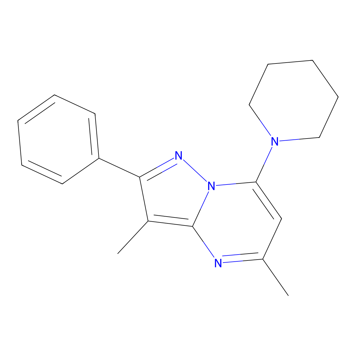 1-{3,5-Dimethyl-2-phenylpyrazolo[1,5-a]pyrimidin-7-yl}piperidine molecular structure, CAS 1189876-42-3