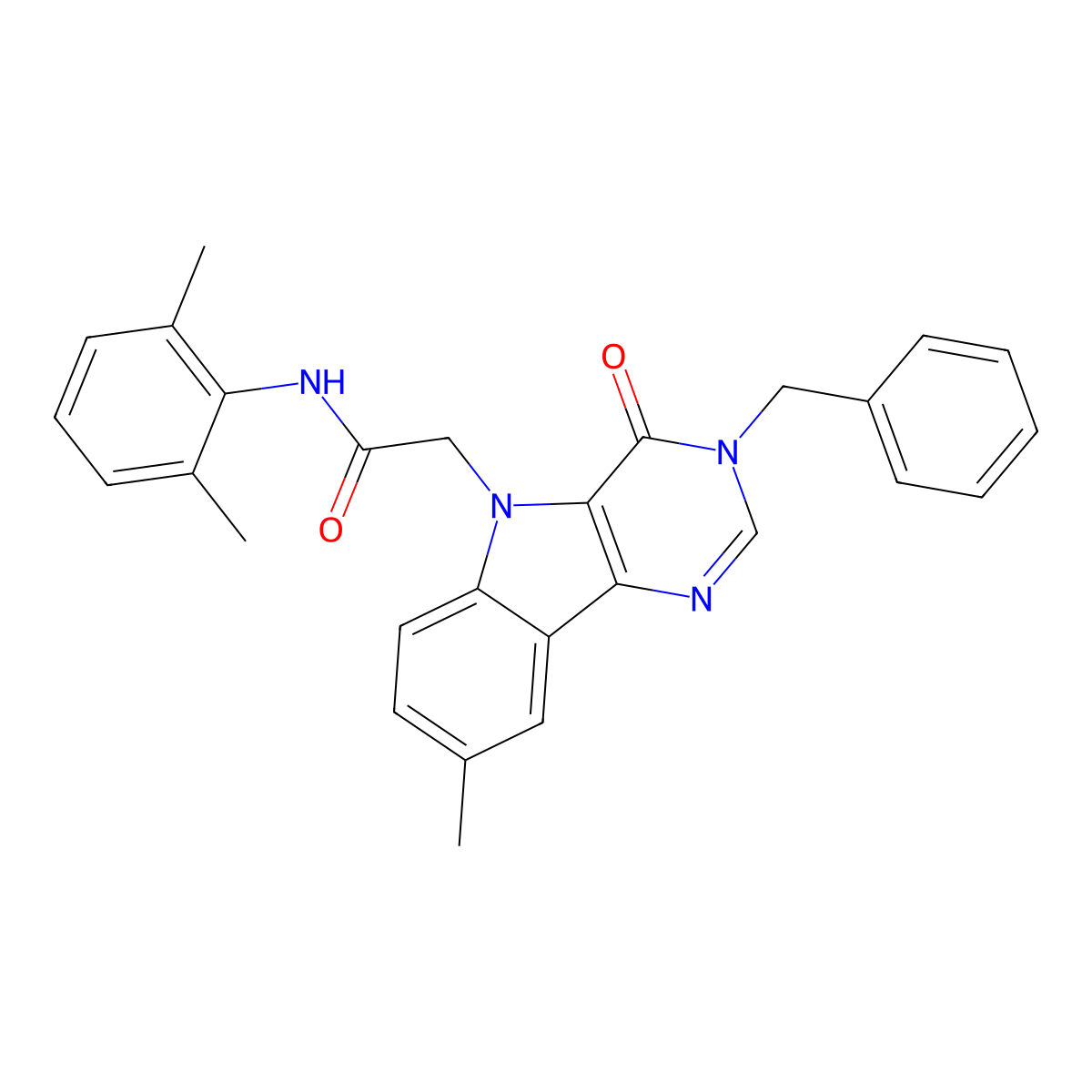 2-(3-benzyl-8-methyl-4-oxo-3H-pyrimido[5,4-b]indol-5(4H)-yl)-N-(2,6-dimethylphenyl)acetamide molecular structure, CAS 1189876-67-2