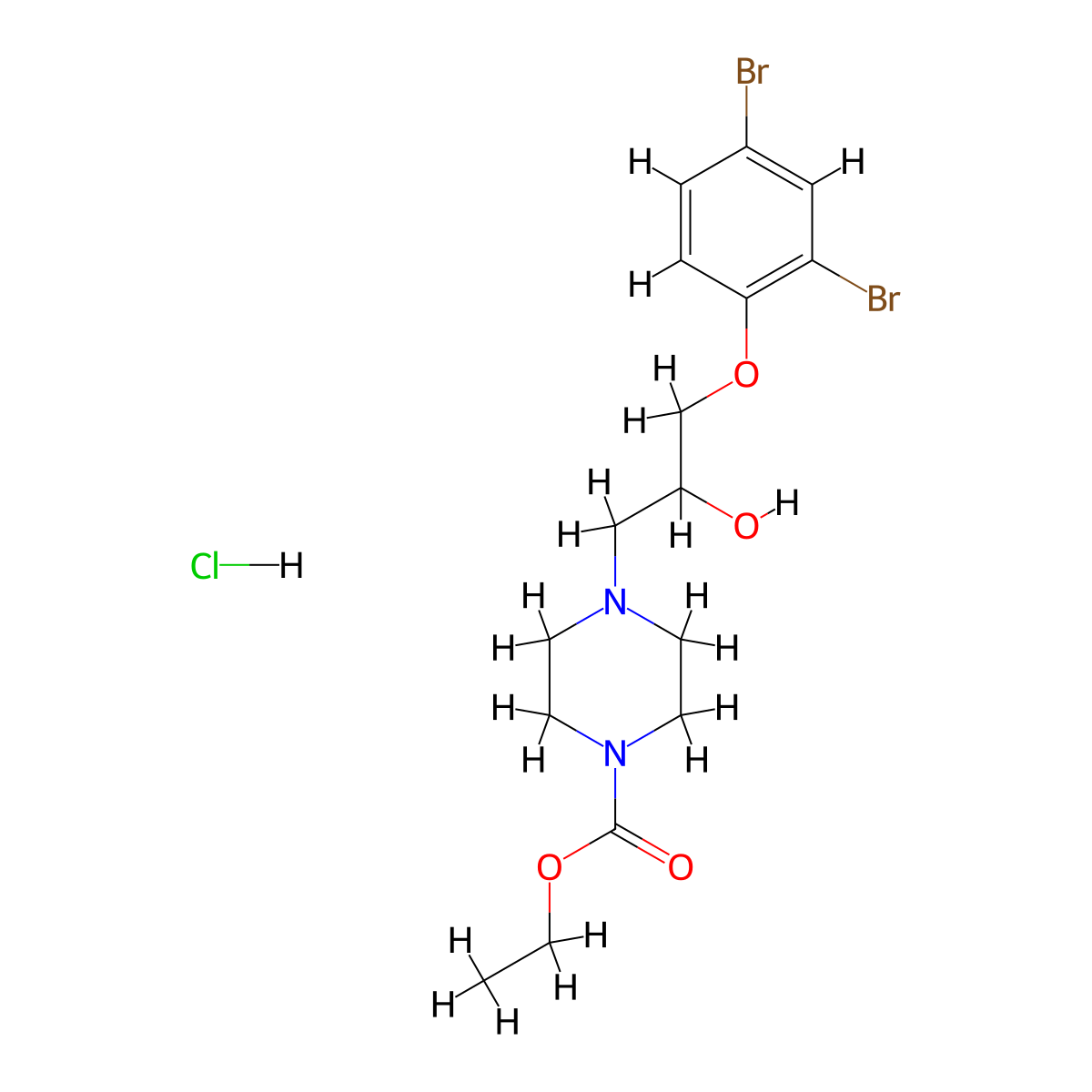 Ethyl 4-(3-(2,4-dibromophenoxy)-2-hydroxypropyl)piperazine-1-carboxylate hydrochloride molecular structure, CAS 1189877-75-5