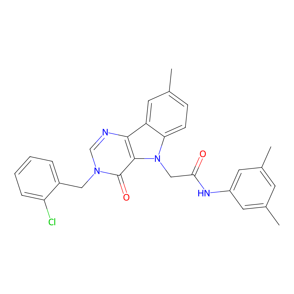 2-(3-(2-chlorobenzyl)-8-methyl-4-oxo-3H-pyrimido[5,4-b]indol-5(4H)-yl)-N-(3,5-dimethylphenyl)acetamide molecular structure, CAS 1189877-82-4