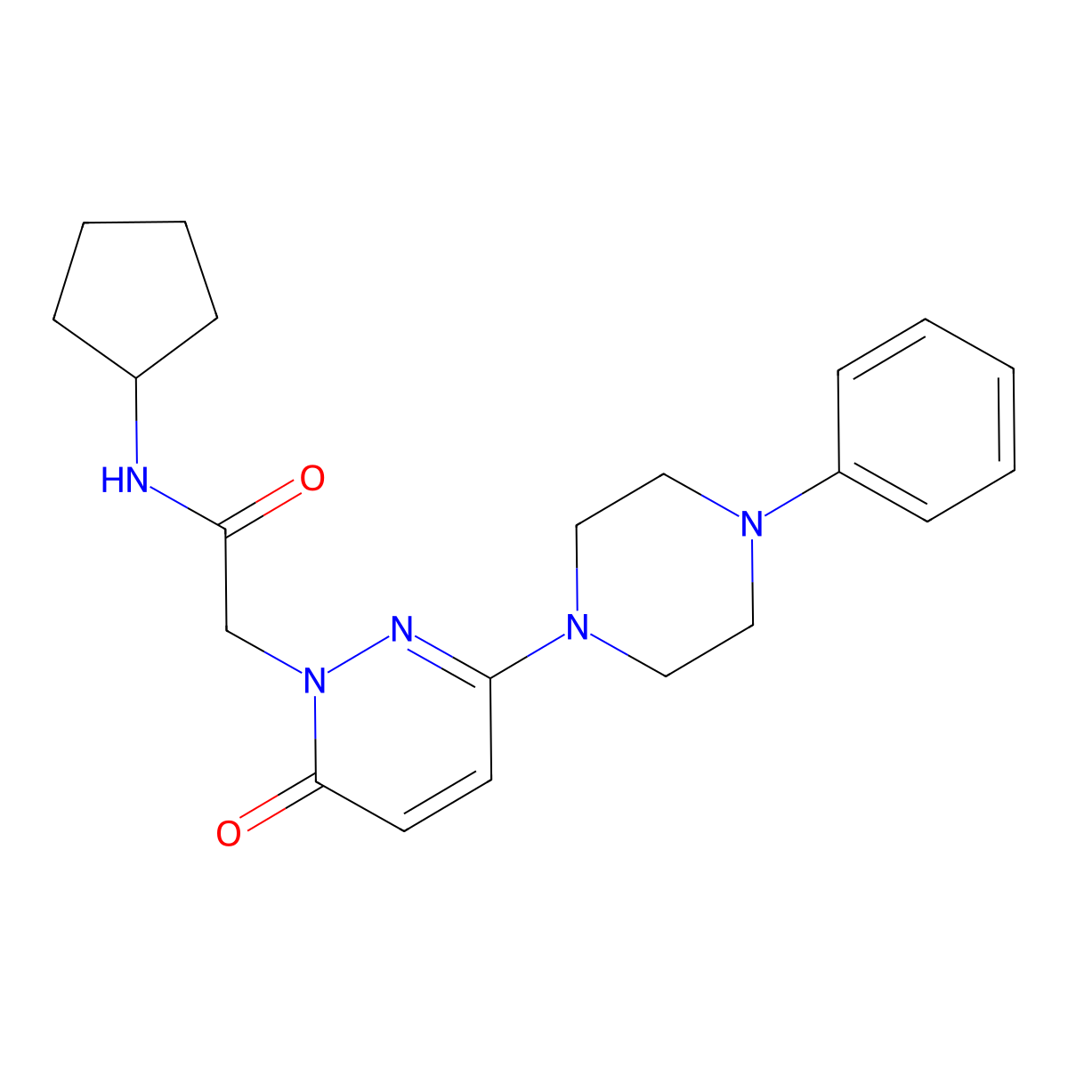 N-cyclopentyl-2-[6-oxo-3-(4-phenylpiperazin-1-yl)pyridazin-1(6H)-yl]acetamide molecular structure, CAS 1189878-68-9