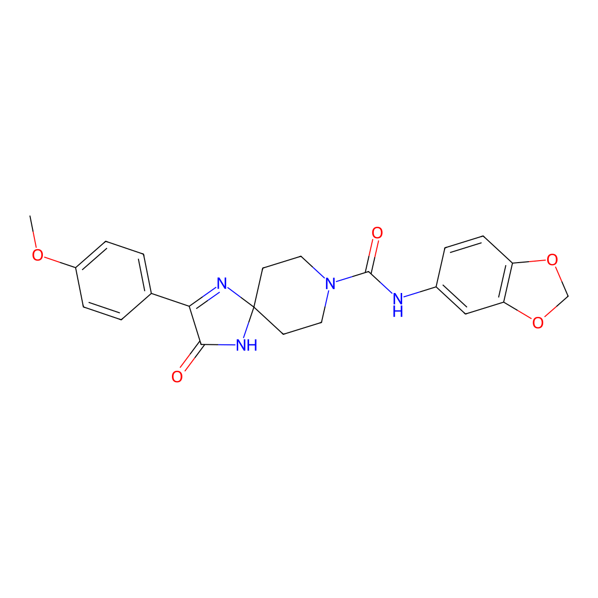 N-1,3-benzodioxol-5-yl-2-(4-methoxyphenyl)-3-oxo-1,4,8-triazaspiro[4.5]dec-1-ene-8-carboxamide molecular structure, CAS 1189878-93-0