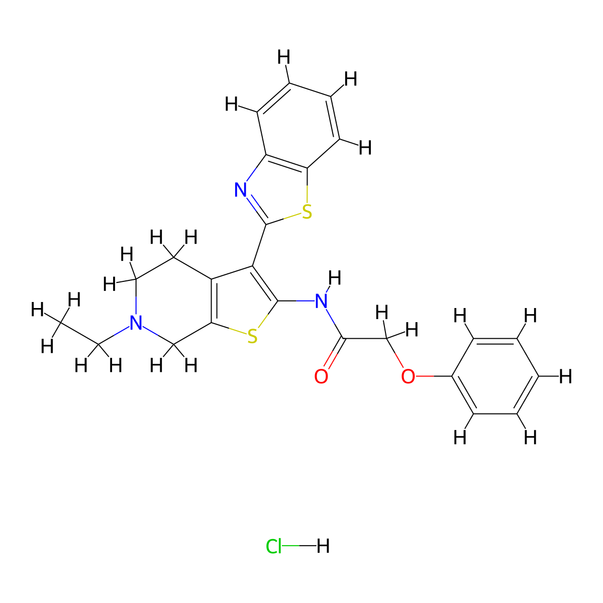 N-(3-(benzo[d]thiazol-2-yl)-6-ethyl-4,5,6,7-tetrahydrothieno[2,3-c]pyridin-2-yl)-2-phenoxyacetamide hydrochloride molecular structure, CAS 1189880-25-8