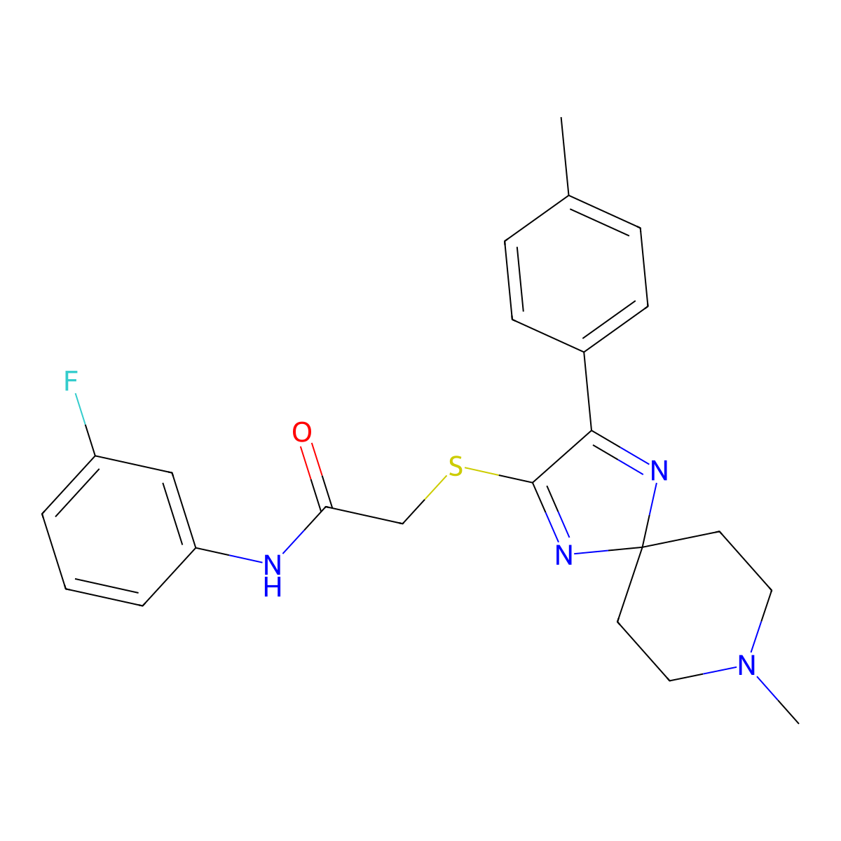 N-(3-fluorophenyl)-2-((8-methyl-3-(p-tolyl)-1,4,8-triazaspiro[4.5]deca-1,3-dien-2-yl)thio)acetamide molecular structure, CAS 1189880-78-1