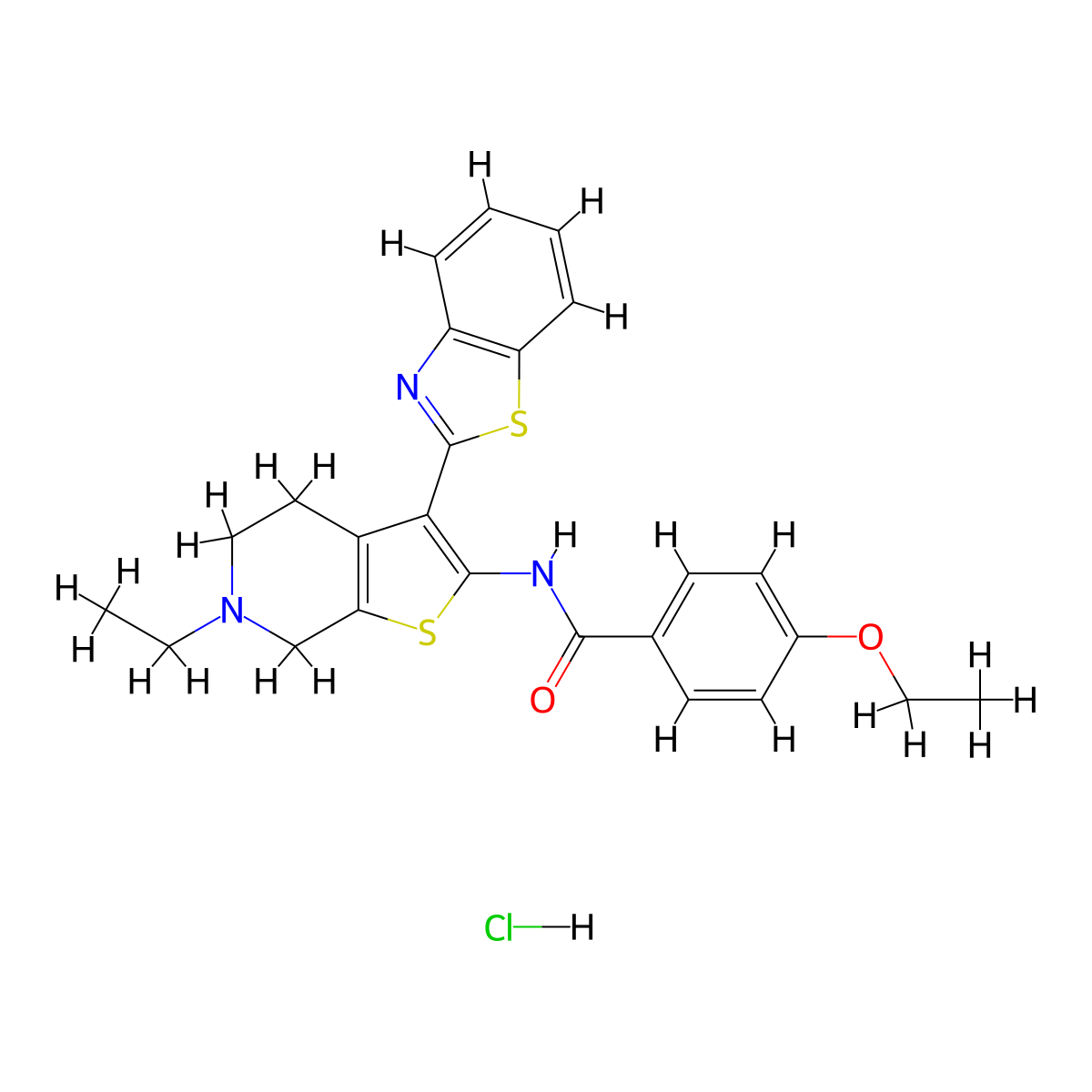 N-(3-(benzo[d]thiazol-2-yl)-6-ethyl-4,5,6,7-tetrahydrothieno[2,3-c]pyridin-2-yl)-4-ethoxybenzamide hydrochloride molecular structure, CAS 1189880-98-5
