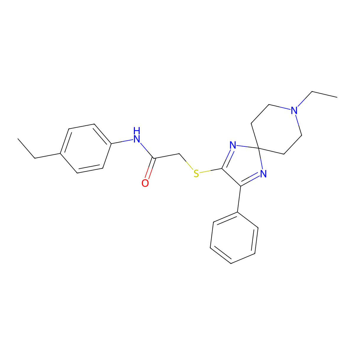 2-((8-ethyl-3-phenyl-1,4,8-triazaspiro[4.5]deca-1,3-dien-2-yl)thio)-N-(4-ethylphenyl)acetamide molecular structure, CAS 1189881-44-4