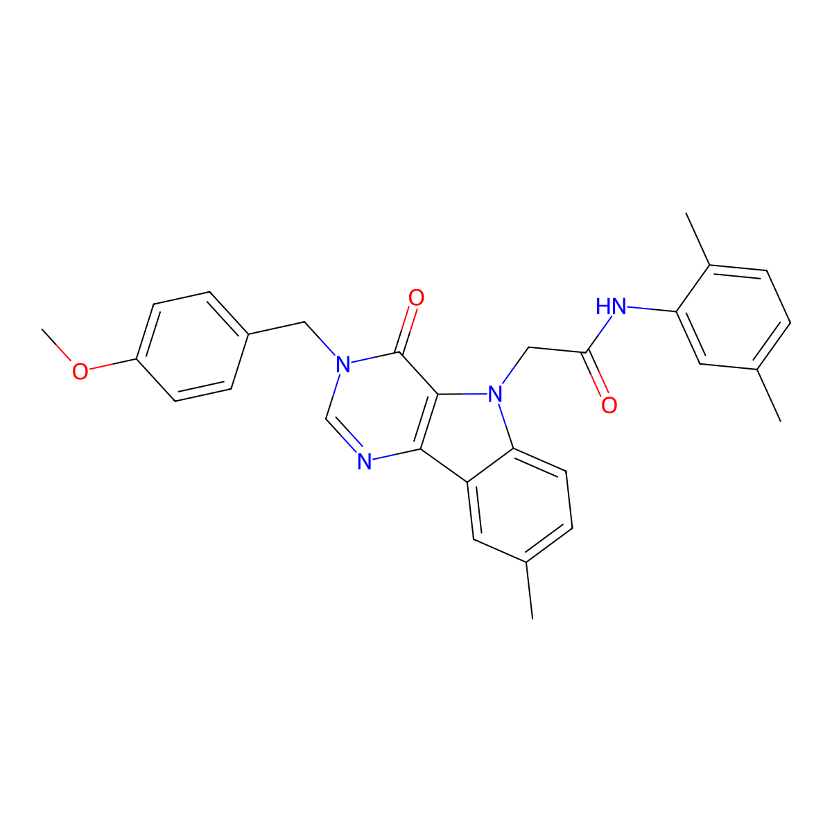 N-(2,5-dimethylphenyl)-2-(3-(4-methoxybenzyl)-8-methyl-4-oxo-3H-pyrimido[5,4-b]indol-5(4H)-yl)acetamide molecular structure, CAS 1189882-72-1