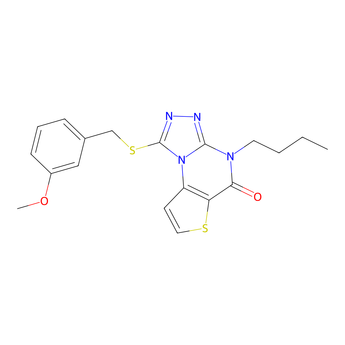 4-butyl-1-((3-methoxybenzyl)thio)thieno[2,3-e][1,2,4]triazolo[4,3-a]pyrimidin-5(4H)-one molecular structure, CAS 1189883-00-8