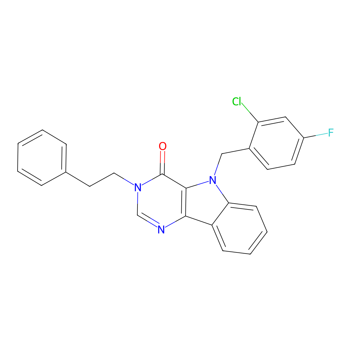 5-(2-chloro-4-fluorobenzyl)-3-phenethyl-3H-pyrimido[5,4-b]indol-4(5H)-one molecular structure, CAS 1189883-22-4