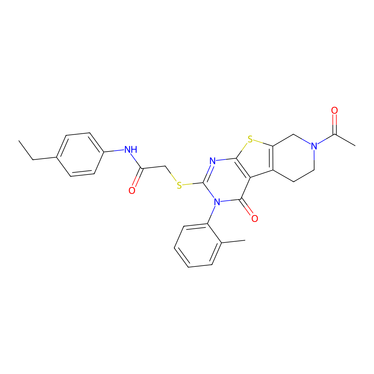 2-{[11-acetyl-4-(2-methylphenyl)-3-oxo-8-thia-4,6,11-triazatricyclo[7.4.0.0^{2,7}]trideca-1(9),2(7),5-trien-5-yl]sulfanyl}-N-(4-ethylphenyl)acetamide molecular structure, CAS 1189883-35-9