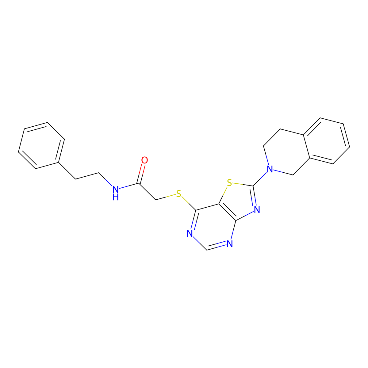 2-((2-(3,4-dihydroisoquinolin-2(1H)-yl)thiazolo[4,5-d]pyrimidin-7-yl)thio)-N-phenethylacetamide molecular structure, CAS 1189884-29-4