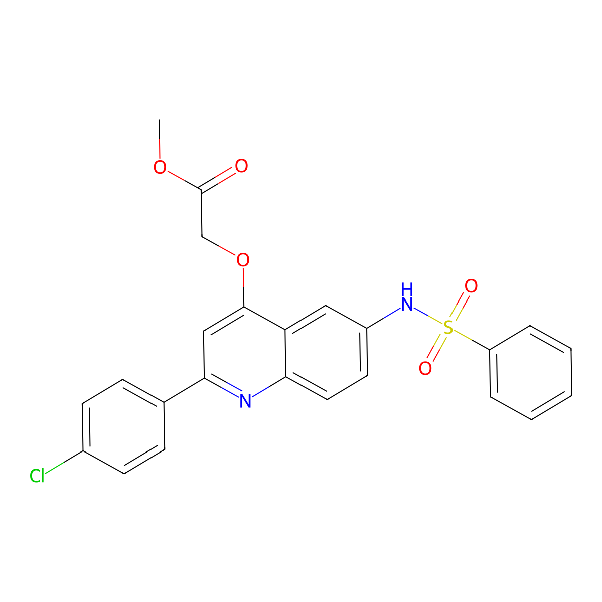 Methyl 2-{[6-benzenesulfonamido-2-(4-chlorophenyl)quinolin-4-yl]oxy}acetate molecular structure, CAS 1189885-14-0