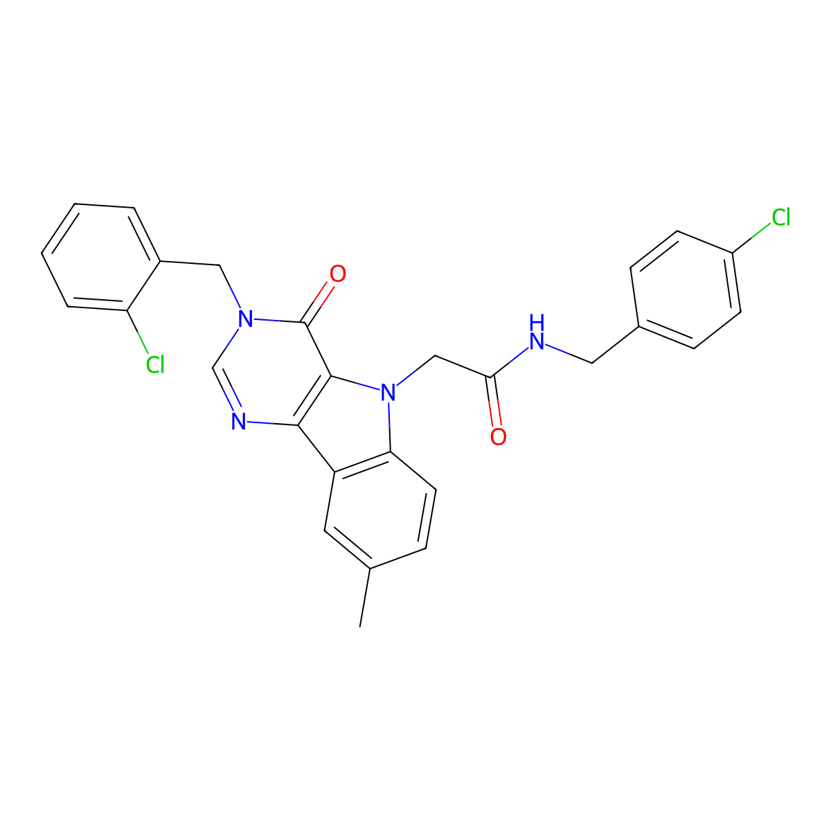 N-(4-chlorobenzyl)-2-(3-(2-chlorobenzyl)-8-methyl-4-oxo-3H-pyrimido[5,4-b]indol-5(4H)-yl)acetamide molecular structure, CAS 1189885-18-4