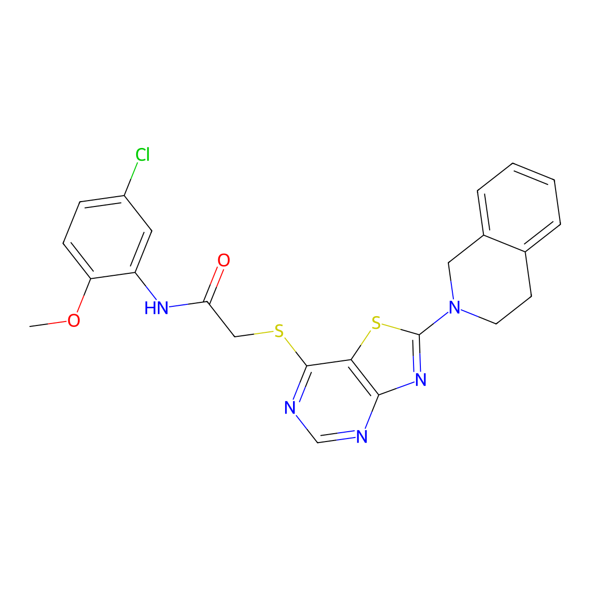 N-(5-chloro-2-methoxyphenyl)-2-((2-(3,4-dihydroisoquinolin-2(1H)-yl)thiazolo[4,5-d]pyrimidin-7-yl)thio)acetamide molecular structure, CAS 1189885-53-7