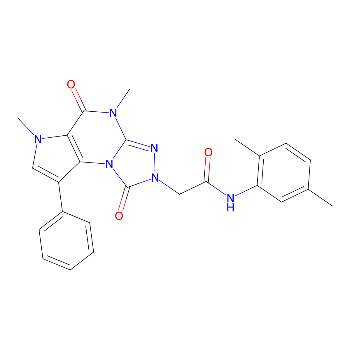 2-{5,8-dimethyl-7,12-dioxo-3-phenyl-1,5,8,10,11-pentaazatricyclo[7.3.0.0^{2,6}]dodeca-2(6),3,9-trien-11-yl}-N-(2,5-dimethylphenyl)acetamide molecular structure, CAS 1189885-97-9