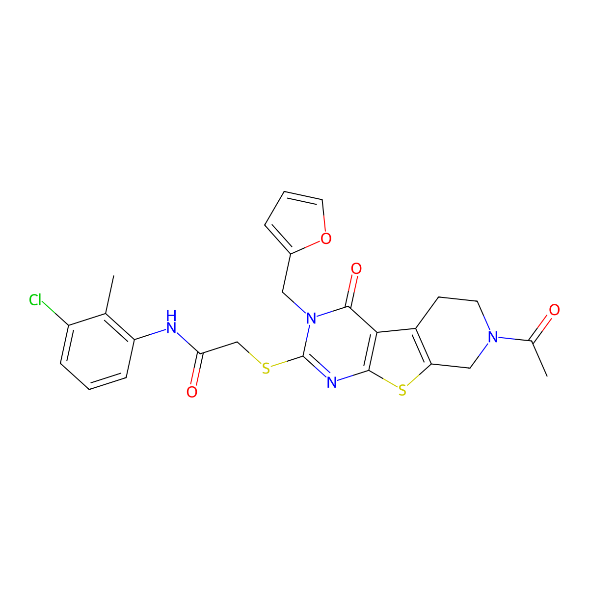 2-({11-acetyl-4-[(furan-2-yl)methyl]-3-oxo-8-thia-4,6,11-triazatricyclo[7.4.0.0^{2,7}]trideca-1(9),2(7),5-trien-5-yl}sulfanyl)-N-(3-chloro-2-methylphenyl)acetamide molecular structure, CAS 1189886-33-6