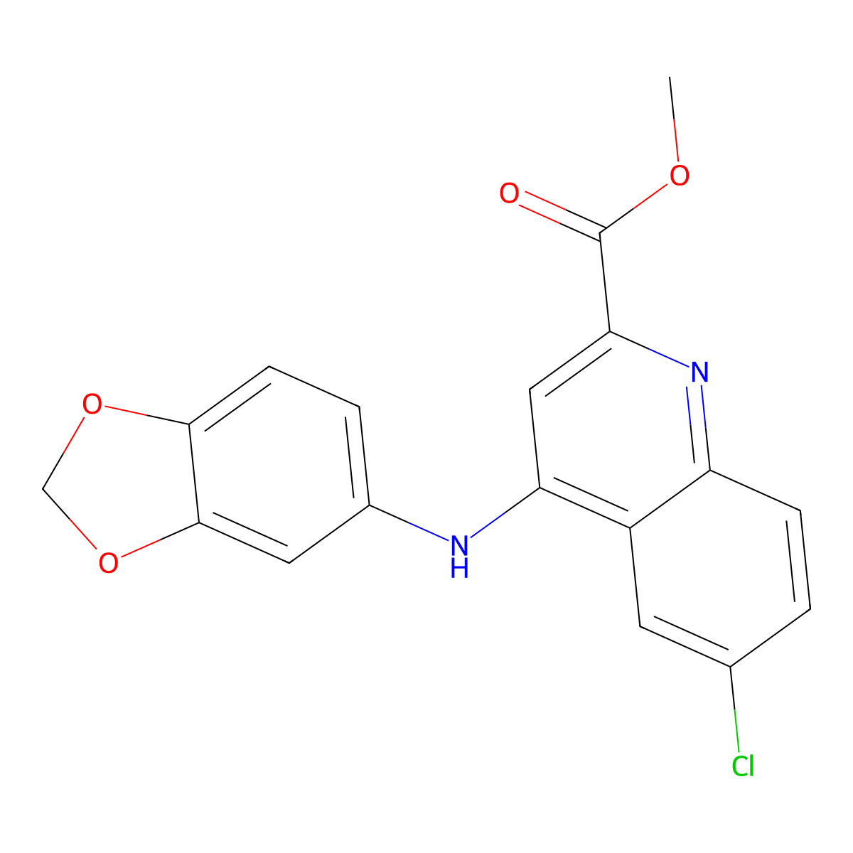Methyl 4-(benzo[d][1,3]dioxol-5-ylamino)-6-chloroquinoline-2-carboxylate molecular structure, CAS 1189887-35-1