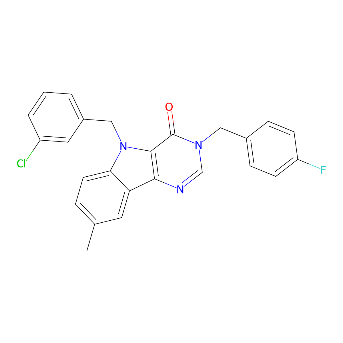 5-(3-chlorobenzyl)-3-(4-fluorobenzyl)-8-methyl-3H-pyrimido[5,4-b]indol-4(5H)-one molecular structure, CAS 1189887-52-2