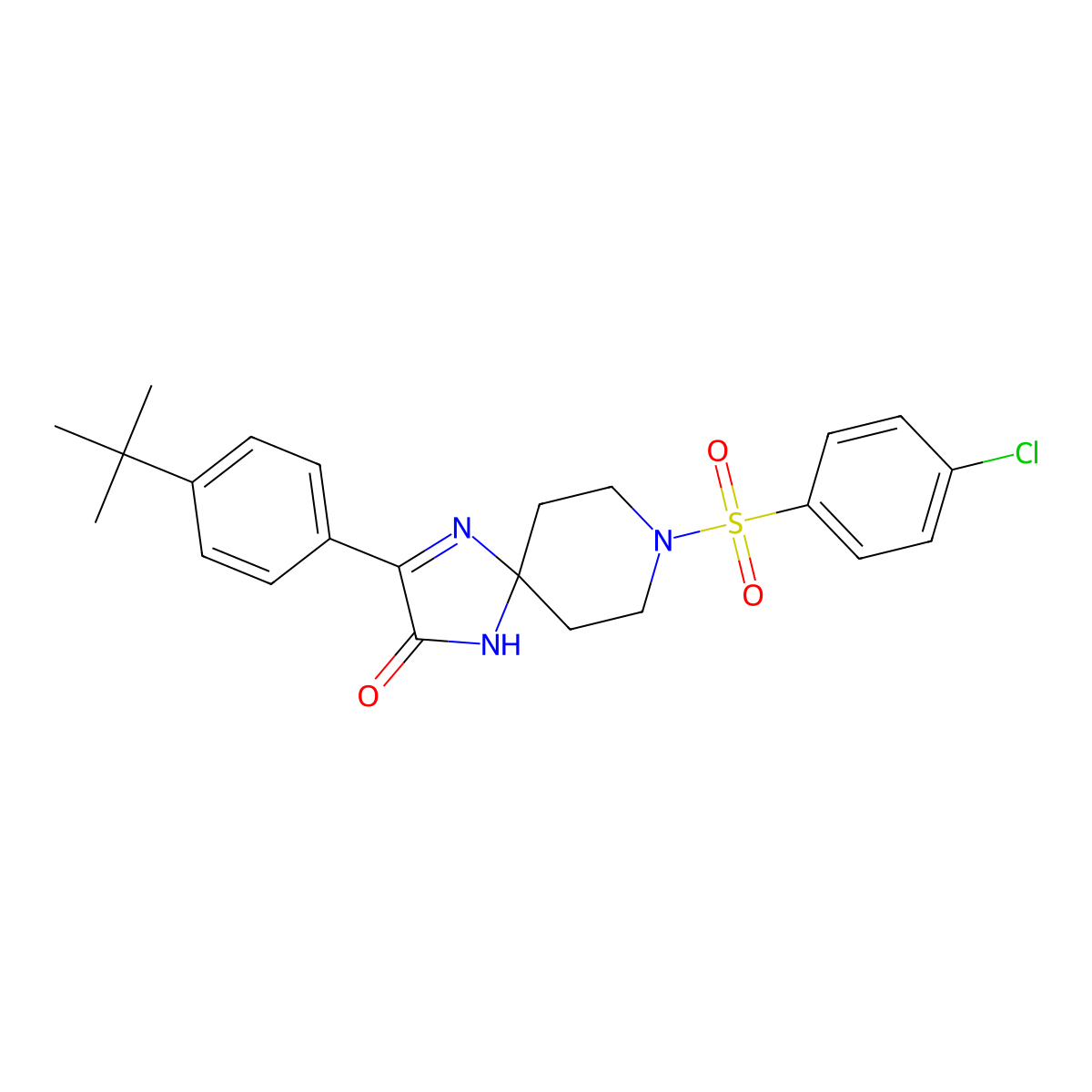 3-(4-(Tert-butyl)phenyl)-8-((4-chlorophenyl)sulfonyl)-1,4,8-triazaspiro[4.5]dec-3-en-2-one molecular structure, CAS 1189888-40-1