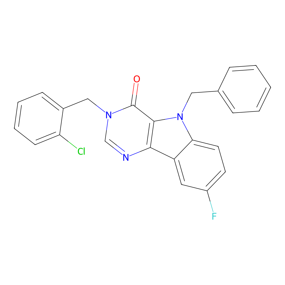 5-benzyl-3-(2-chlorobenzyl)-8-fluoro-3,5-dihydro-4H-pyrimido[5,4-b]indol-4-one molecular structure, CAS 1189889-98-2