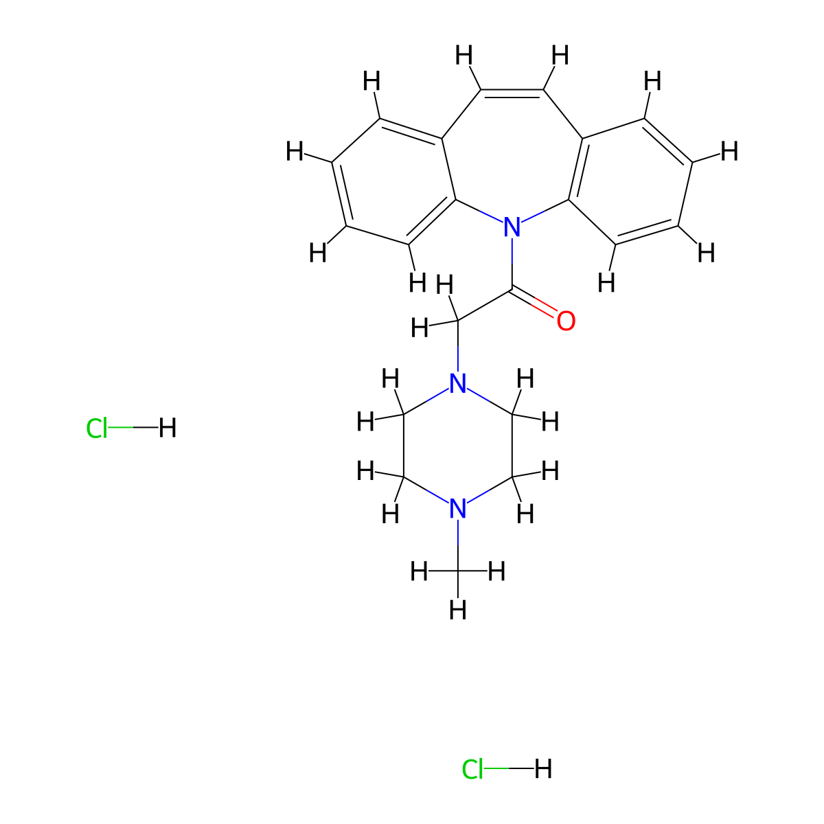 5H-Dibenz(b,f)azepine, 5-(2-(4-methyl-1-piperazinyl)acetyl)-, dihydrochloride molecular structure, CAS 118989-88-1