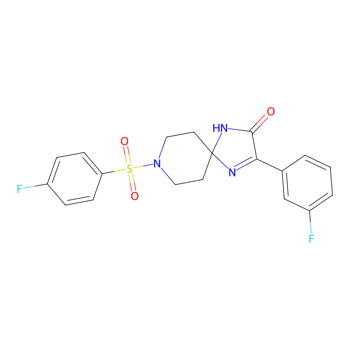 3-(3-Fluorophenyl)-8-((4-fluorophenyl)sulfonyl)-1,4,8-triazaspiro[4.5]dec-3-en-2-one molecular structure, CAS 1189890-08-1