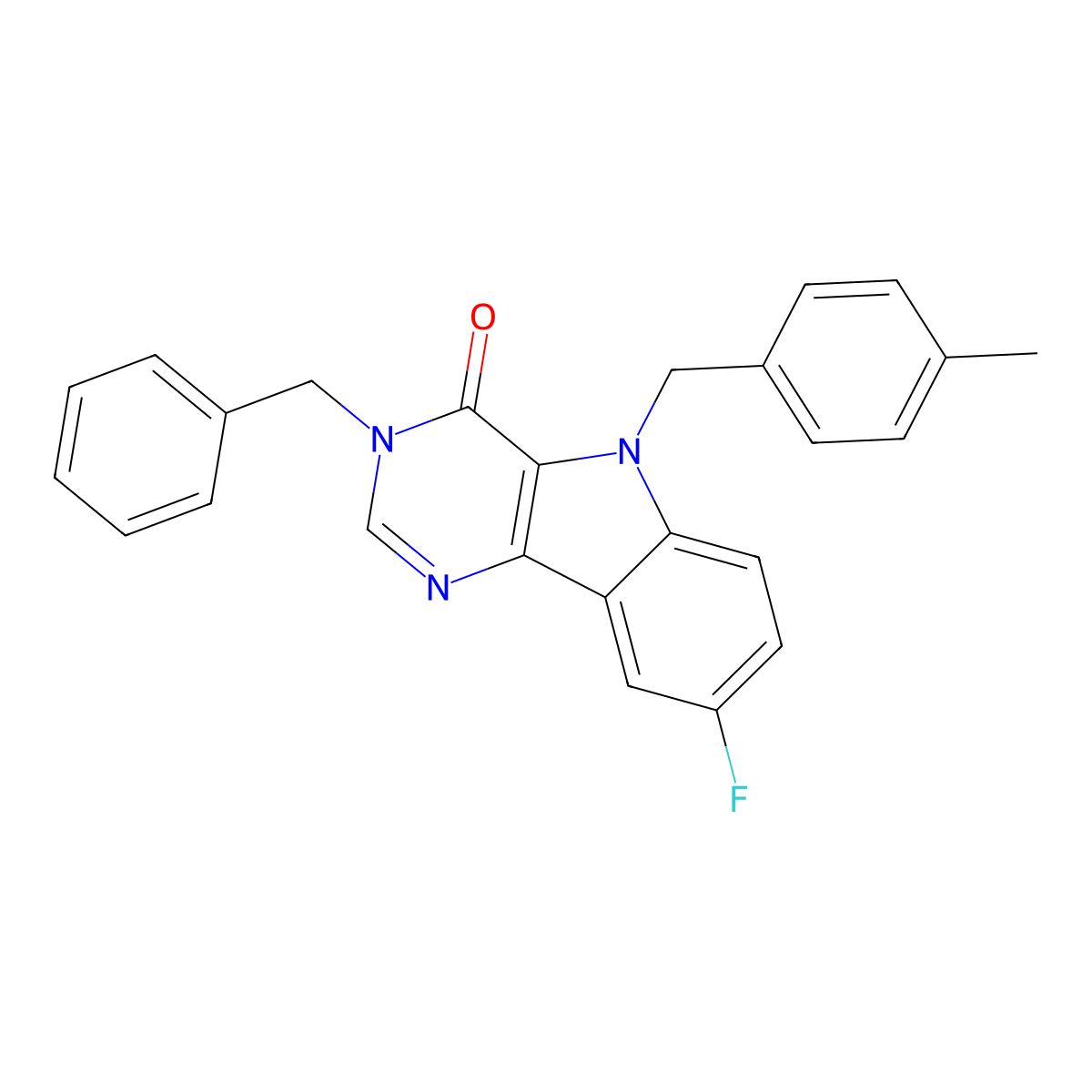 3-benzyl-8-fluoro-5-(4-methylbenzyl)-3H-pyrimido[5,4-b]indol-4(5H)-one molecular structure, CAS 1189890-52-5