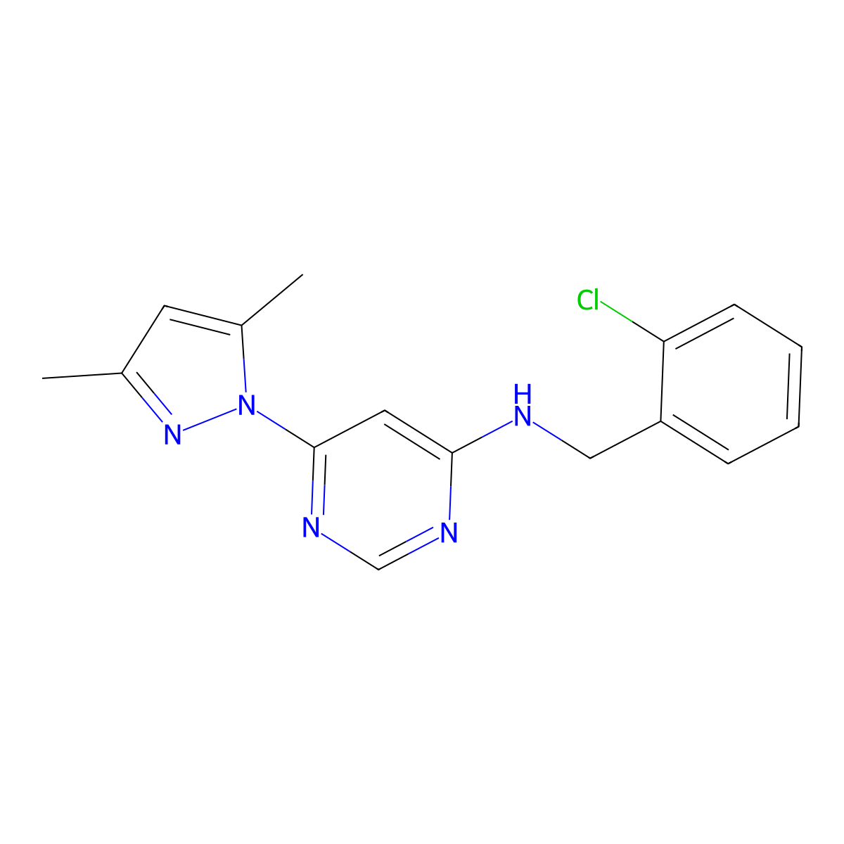 N-[(2-chlorophenyl)methyl]-6-(3,5-dimethyl-1H-pyrazol-1-yl)pyrimidin-4-amine molecular structure, CAS 1189891-18-6