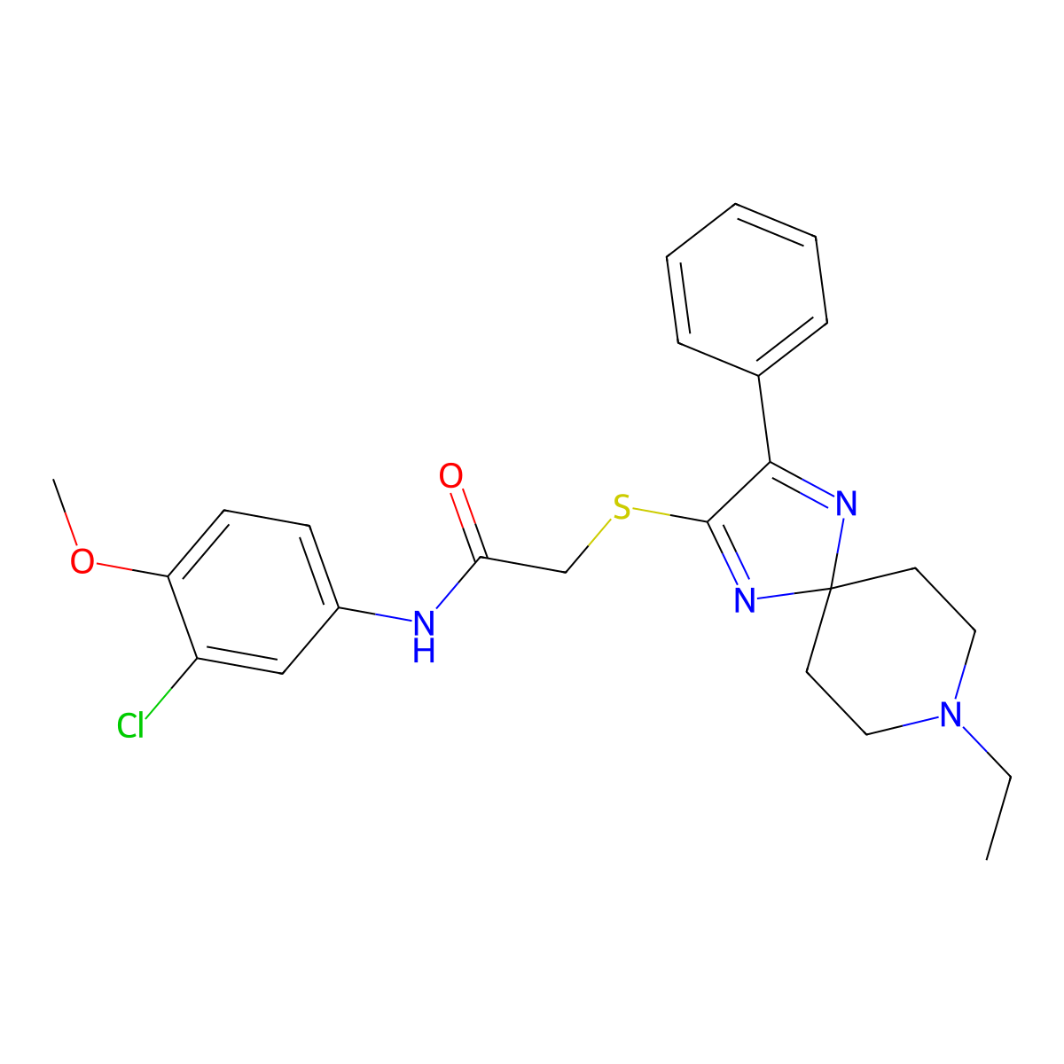 N-(3-Chloro-4-methoxyphenyl)-2-({8-ethyl-3-phenyl-1,4,8-triazaspiro[4.5]deca-1,3-dien-2-YL}sulfanyl)acetamide molecular structure, CAS 1189891-82-4