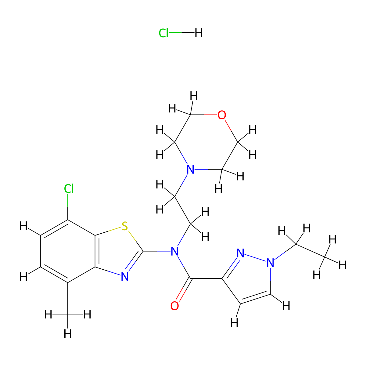 N-(7-chloro-4-methylbenzo[d]thiazol-2-yl)-1-ethyl-N-(2-morpholinoethyl)-1H-pyrazole-3-carboxamide hydrochloride molecular structure, CAS 1189891-95-9