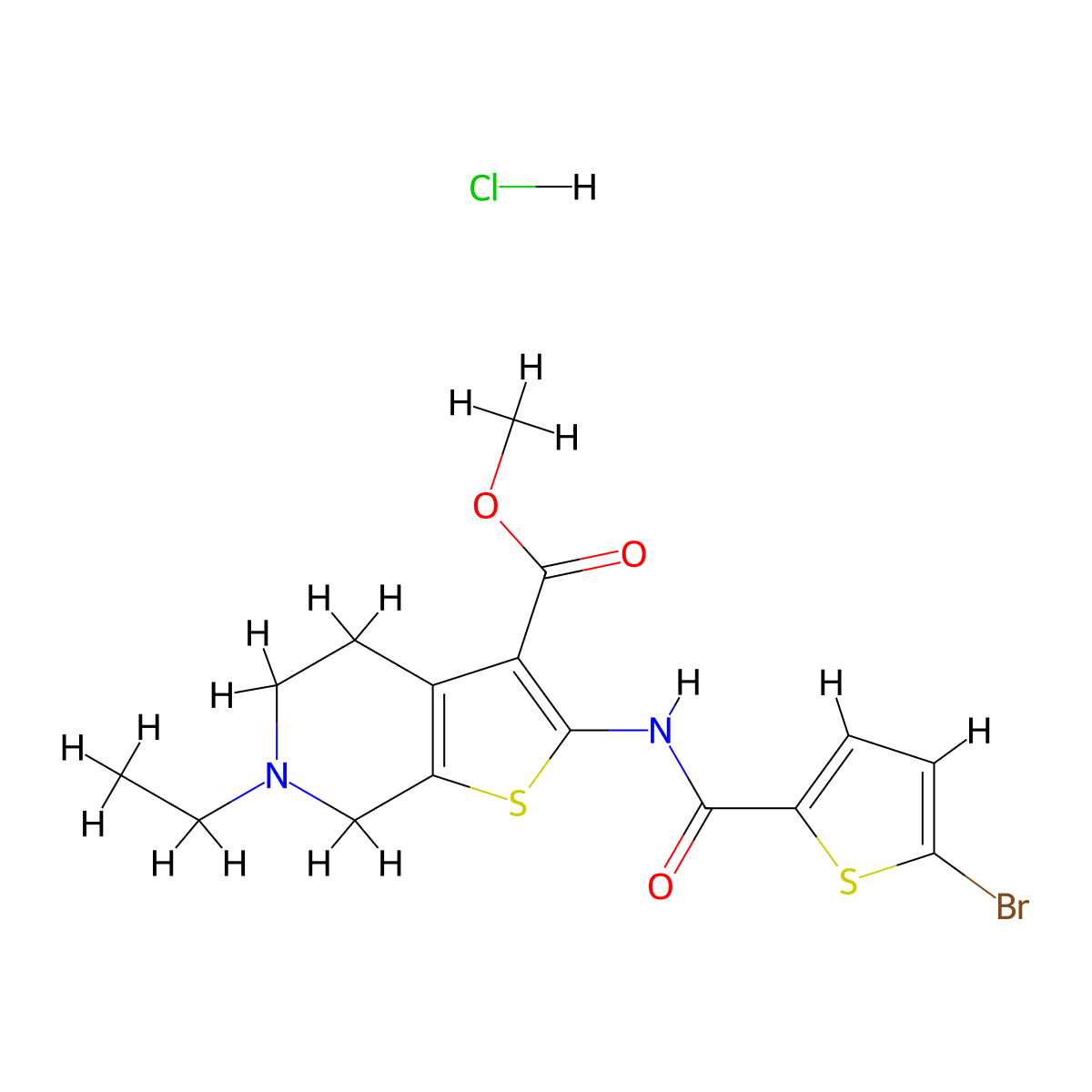 Methyl 2-(5-bromothiophene-2-carboxamido)-6-ethyl-4,5,6,7-tetrahydrothieno[2,3-c]pyridine-3-carboxylate hydrochloride molecular structure, CAS 1189892-02-1
