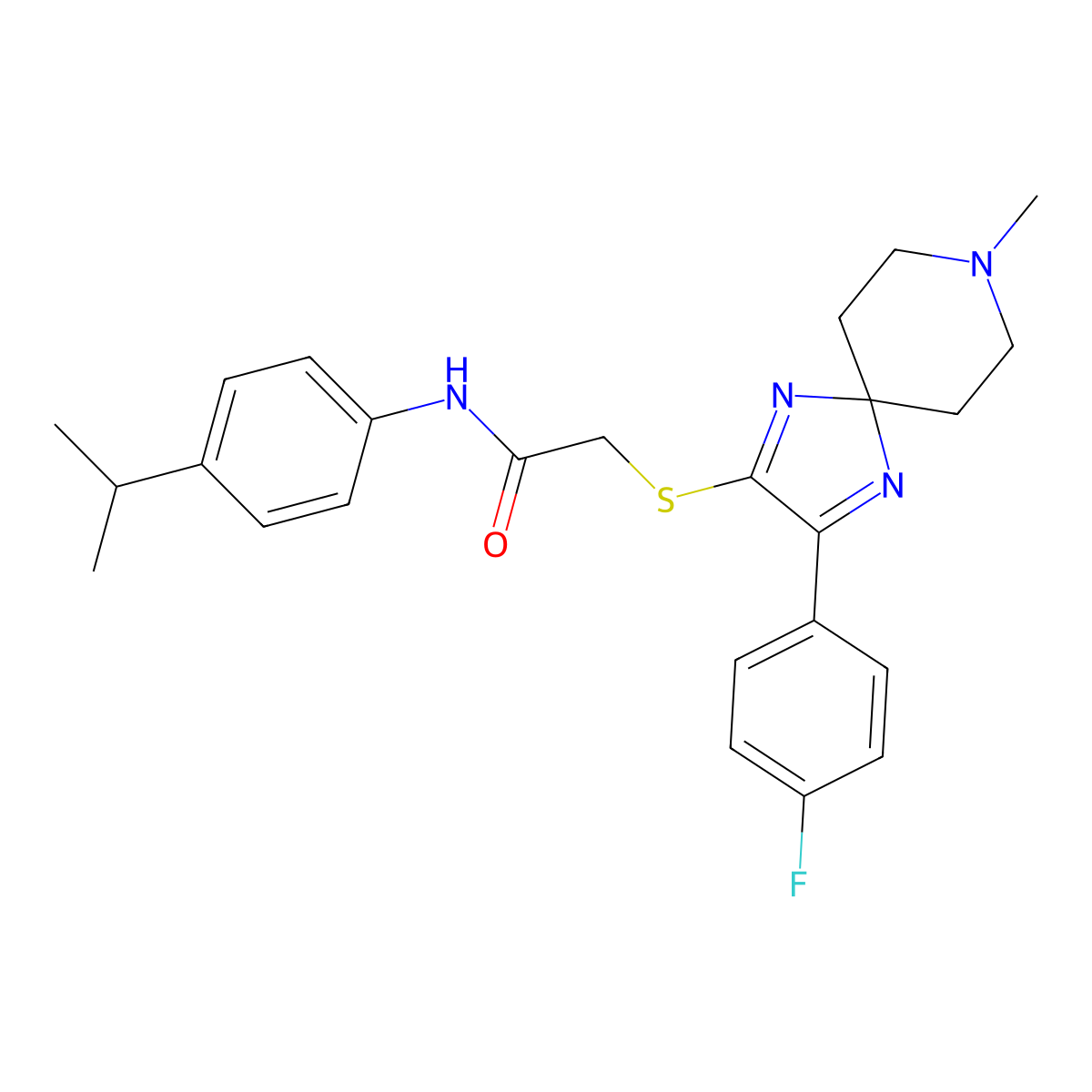 2-((3-(4-fluorophenyl)-8-methyl-1,4,8-triazaspiro[4.5]deca-1,3-dien-2-yl)thio)-N-(4-isopropylphenyl)acetamide molecular structure, CAS 1189892-34-9