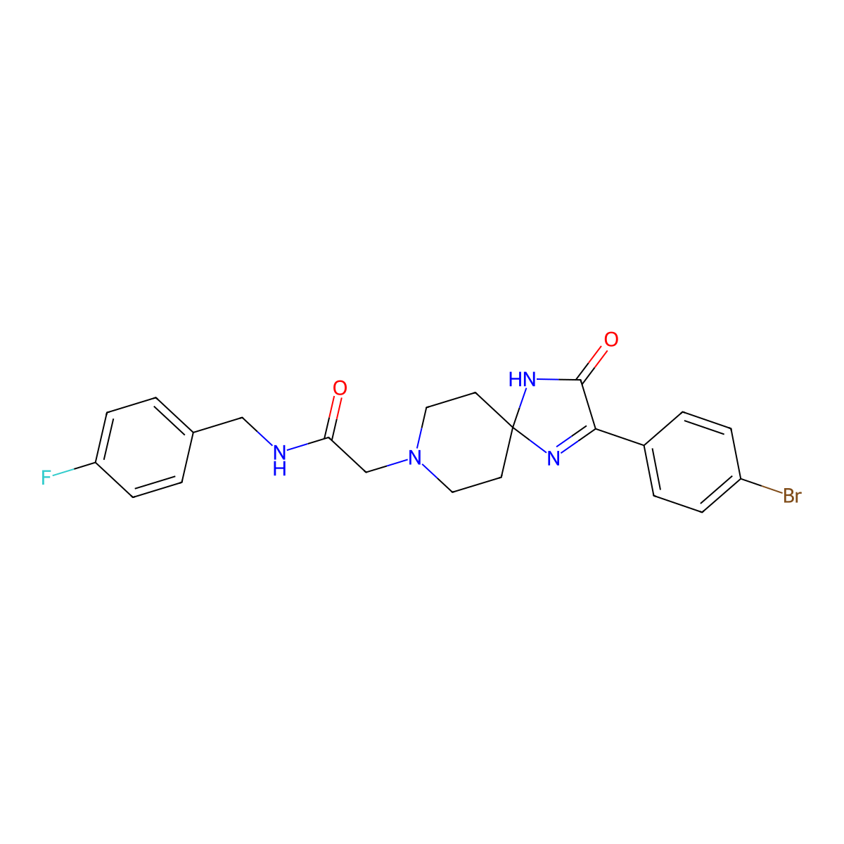 2-(2-(4-bromophenyl)-3-oxo-1,4,8-triazaspiro[4.5]dec-1-en-8-yl)-N-(4-fluorobenzyl)acetamide molecular structure, CAS 1189893-13-7
