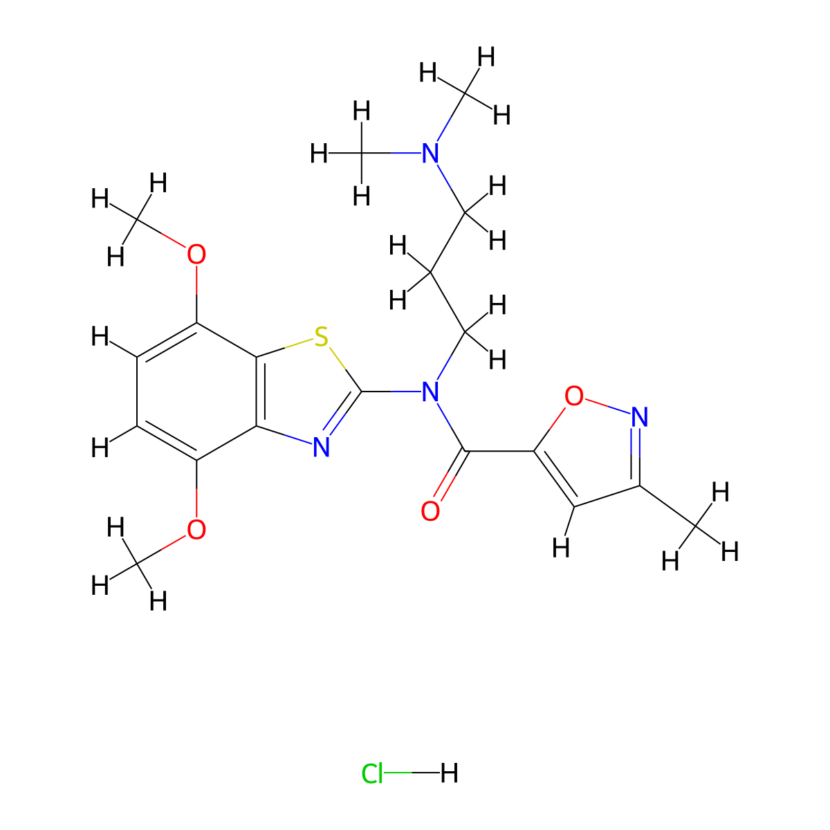 N-(4,7-dimethoxybenzo[d]thiazol-2-yl)-N-(3-(dimethylamino)propyl)-3-methylisoxazole-5-carboxamide hydrochloride molecular structure, CAS 1189893-30-8