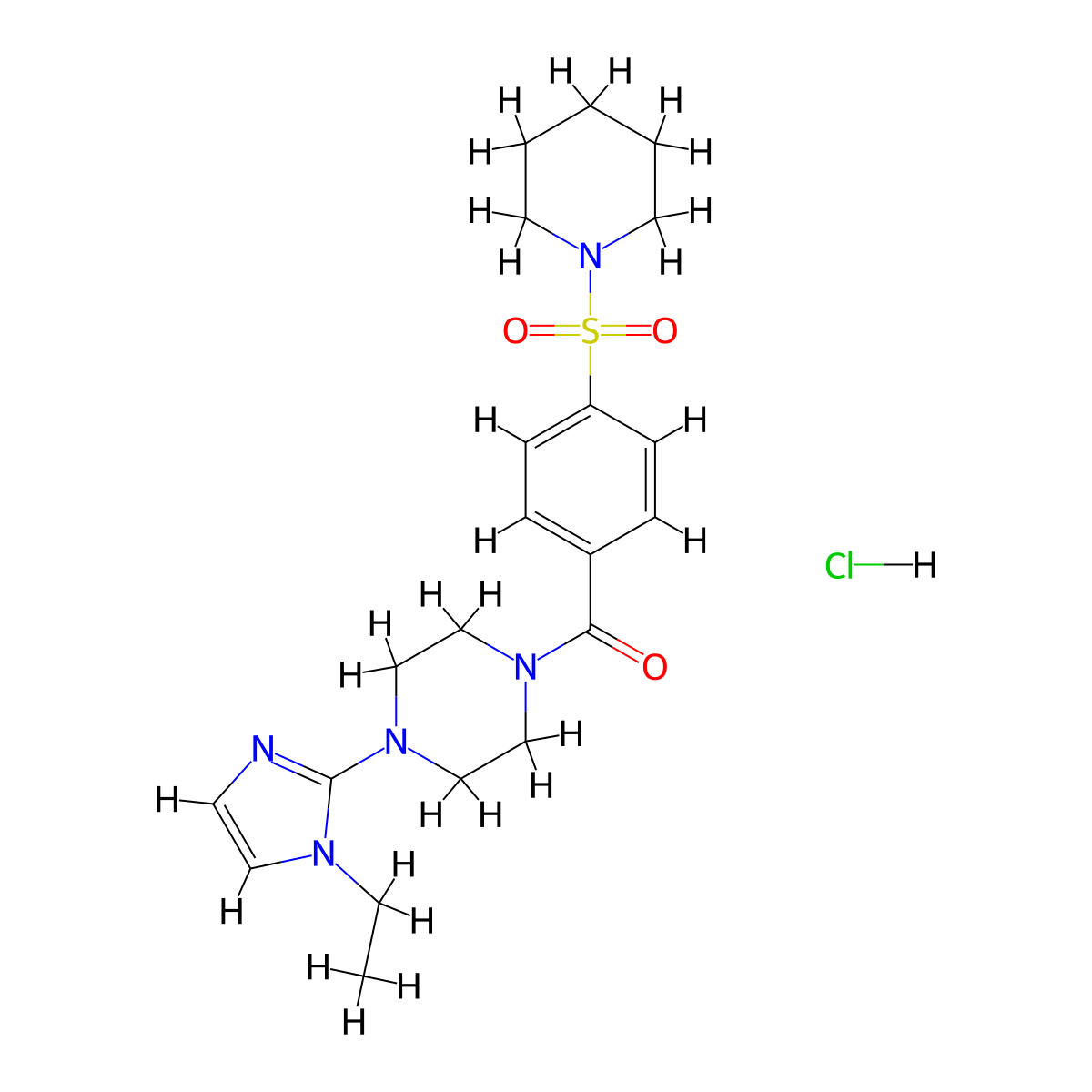 (4-(1-ethyl-1H-imidazol-2-yl)piperazin-1-yl)(4-(piperidin-1-ylsulfonyl)phenyl)methanone hydrochloride molecular structure, CAS 1189894-19-6