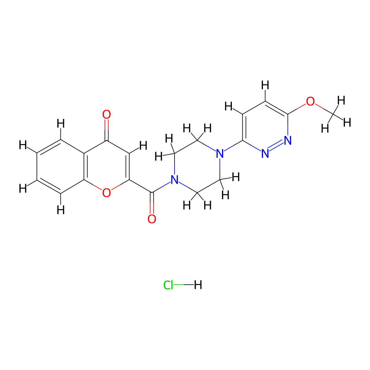 2-[4-(6-methoxypyridazin-3-yl)piperazine-1-carbonyl]-4H-chromen-4-one hydrochloride molecular structure, CAS 1189895-28-0