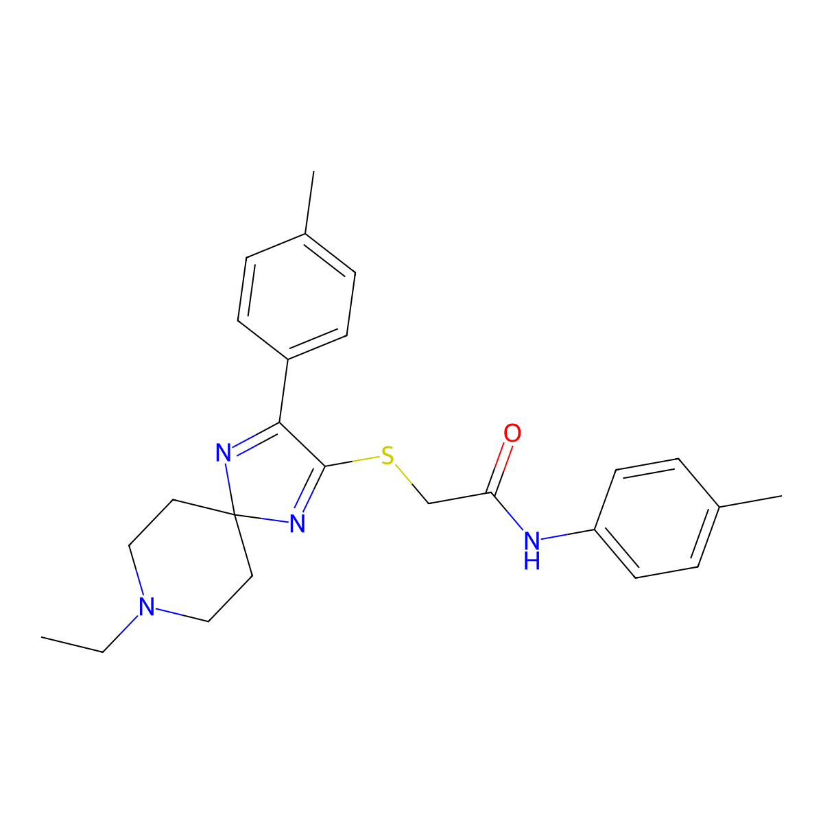 2-{[8-Ethyl-3-(4-methylphenyl)-1,4,8-triazaspiro[4.5]deca-1,3-dien-2-YL]sulfanyl}-N-(4-methylphenyl)acetamide molecular structure, CAS 1189896-33-0