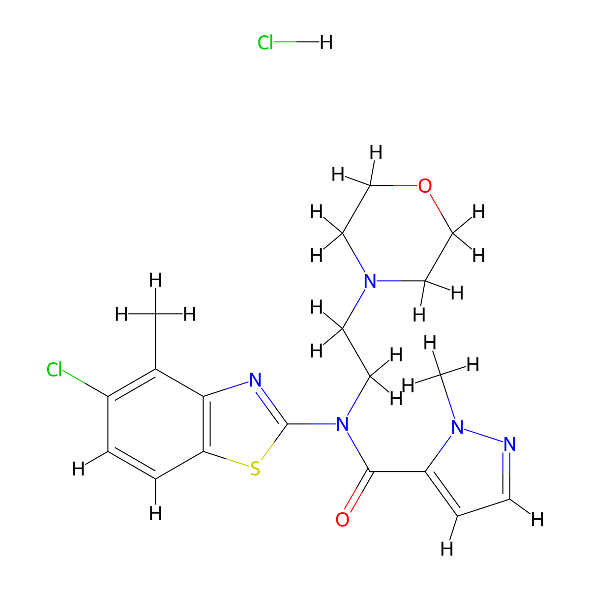 N-(5-chloro-4-methylbenzo[d]thiazol-2-yl)-1-methyl-N-(2-morpholinoethyl)-1H-pyrazole-5-carboxamide hydrochloride molecular structure, CAS 1189896-40-9
