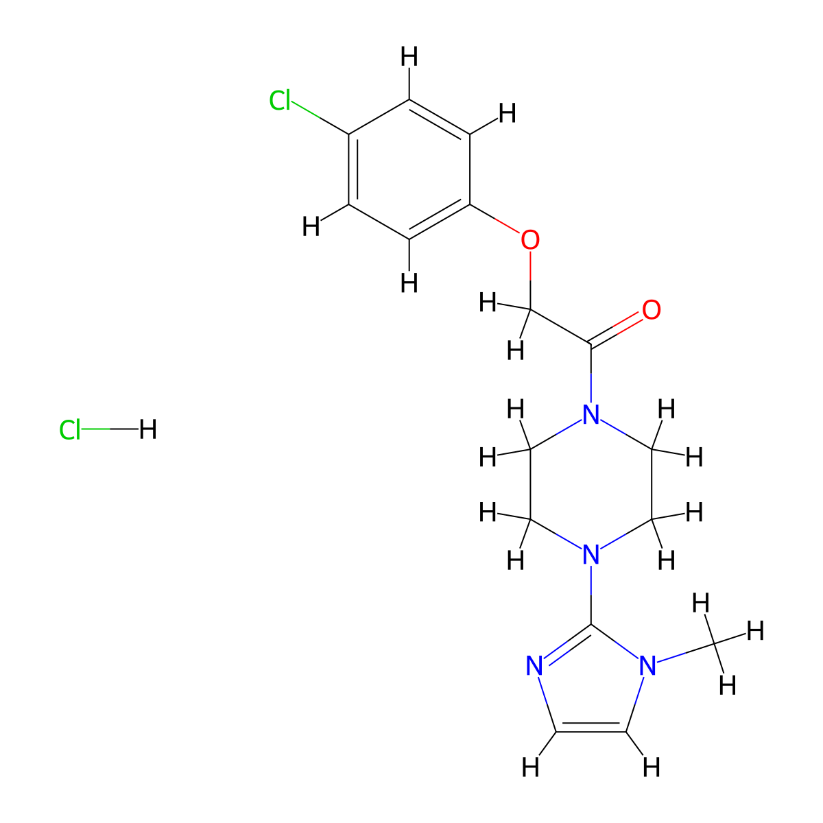 2-(4-chlorophenoxy)-1-(4-(1-methyl-1H-imidazol-2-yl)piperazin-1-yl)ethanone hydrochloride molecular structure, CAS 1189897-23-1