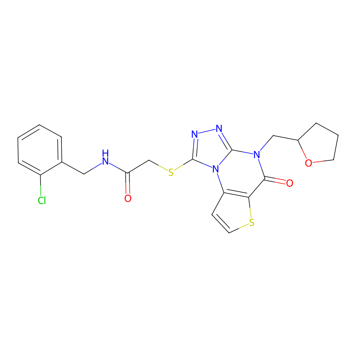 N-(2-Chlorobenzyl)-2-{[5-oxo-4-(tetrahydro-2-furanylmethyl)-4,5-dihydrothieno[2,3-E][1,2,4]triazolo[4,3-A]pyrimidin-1-YL]sulfanyl}acetamide molecular structure, CAS 1189897-45-7