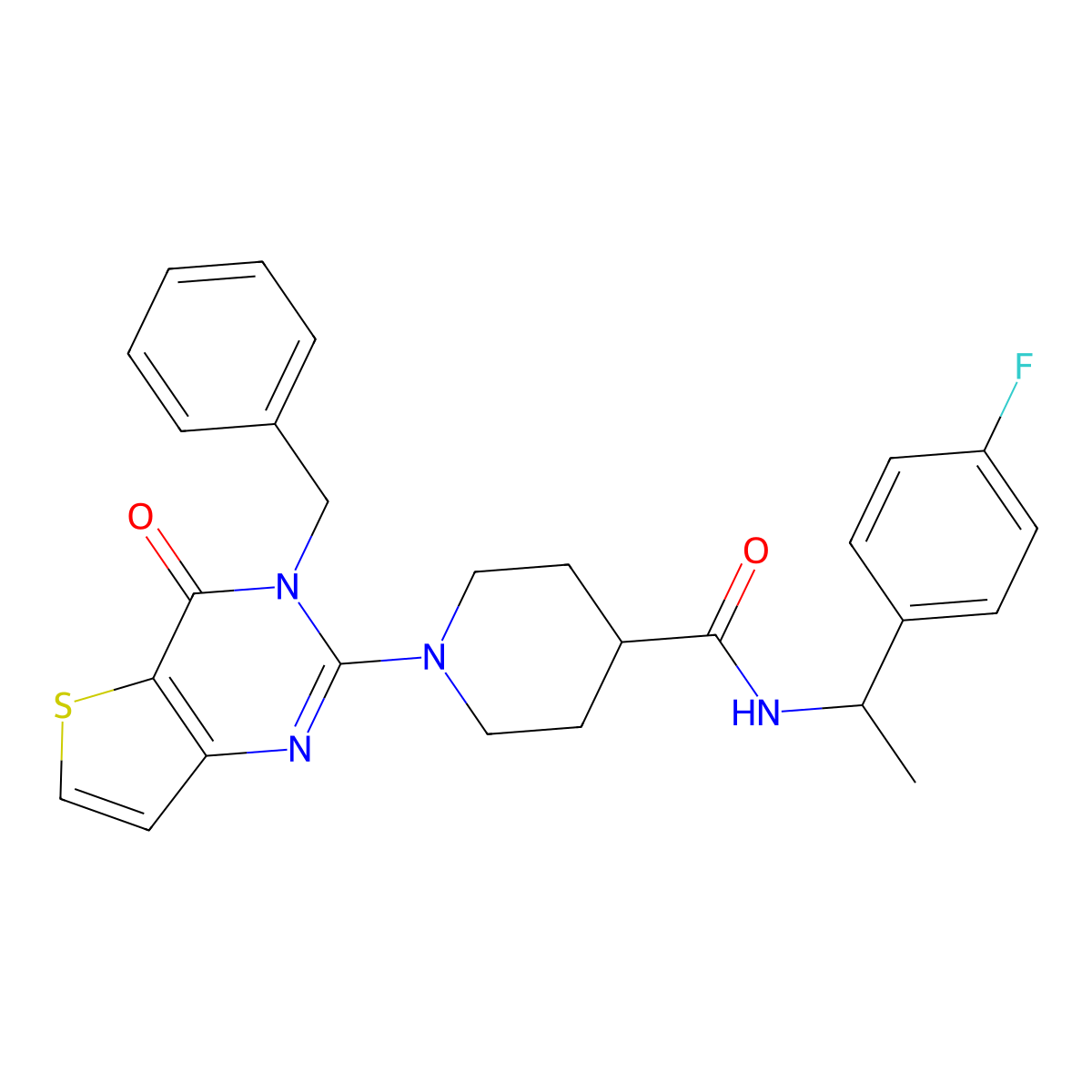 1-(3-benzyl-4-oxo-3,4-dihydrothieno[3,2-d]pyrimidin-2-yl)-N-(1-(4-fluorophenyl)ethyl)piperidine-4-carboxamide molecular structure, CAS 1189897-58-2