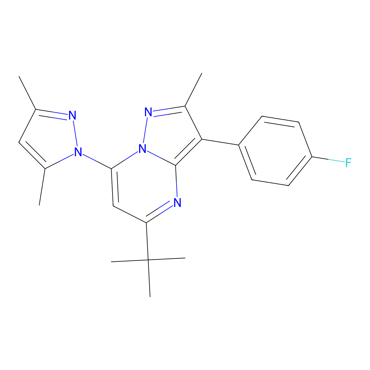 1-[5-tert-butyl-3-(4-fluorophenyl)-2-methylpyrazolo[1,5-a]pyrimidin-7-yl]-3,5-dimethyl-1H-pyrazole molecular structure, CAS 1189898-29-0