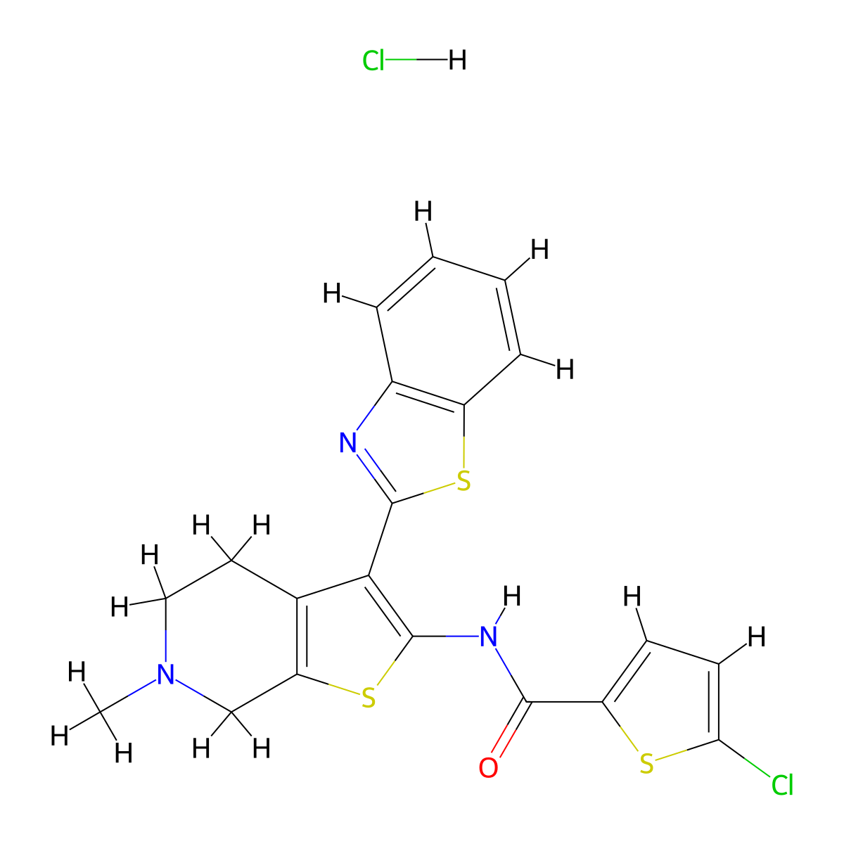 N-(3-(benzo[d]thiazol-2-yl)-6-methyl-4,5,6,7-tetrahydrothieno[2,3-c]pyridin-2-yl)-5-chlorothiophene-2-carboxamide hydrochloride molecular structure, CAS 1189899-05-5