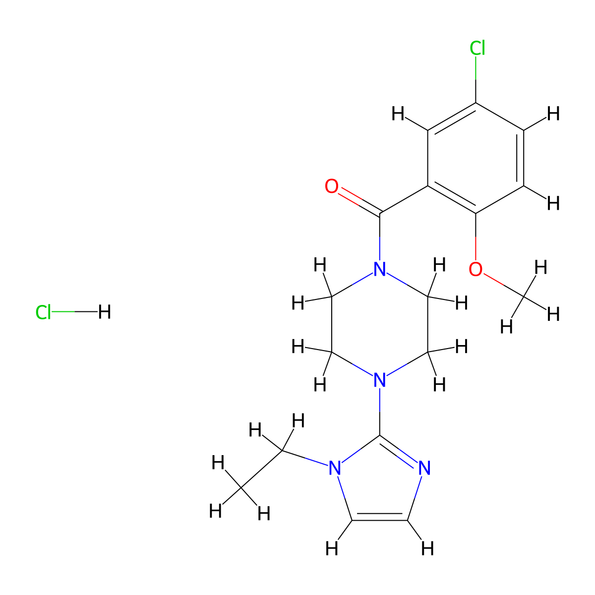 (5-chloro-2-methoxyphenyl)(4-(1-ethyl-1H-imidazol-2-yl)piperazin-1-yl)methanone hydrochloride molecular structure, CAS 1189902-10-0